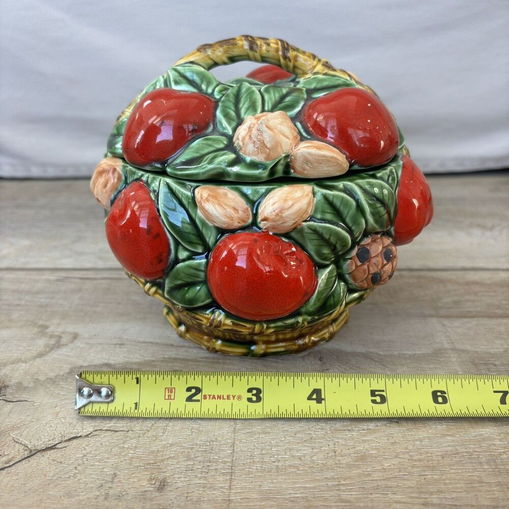Vintage Inarco Japan Ceramic Fruit Nut Pinecones Leaves Basket Farmhouse Decor - Picture 10 of 11